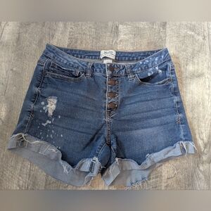 Mudd FLX Stretch Distressed Button Fly Blue Jean Shorts Sz. 7